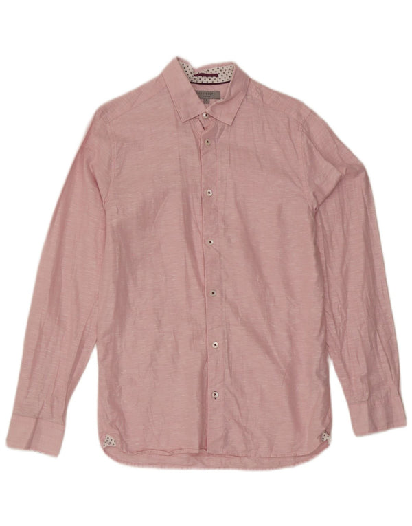 Camisa masculina Ted Baker tamanho 2 linho manchado rosa pequeno