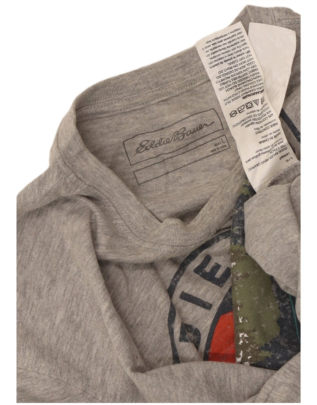Camiseta masculina Eddie Bauer com estampa gráfica grande algodão manchado cinza