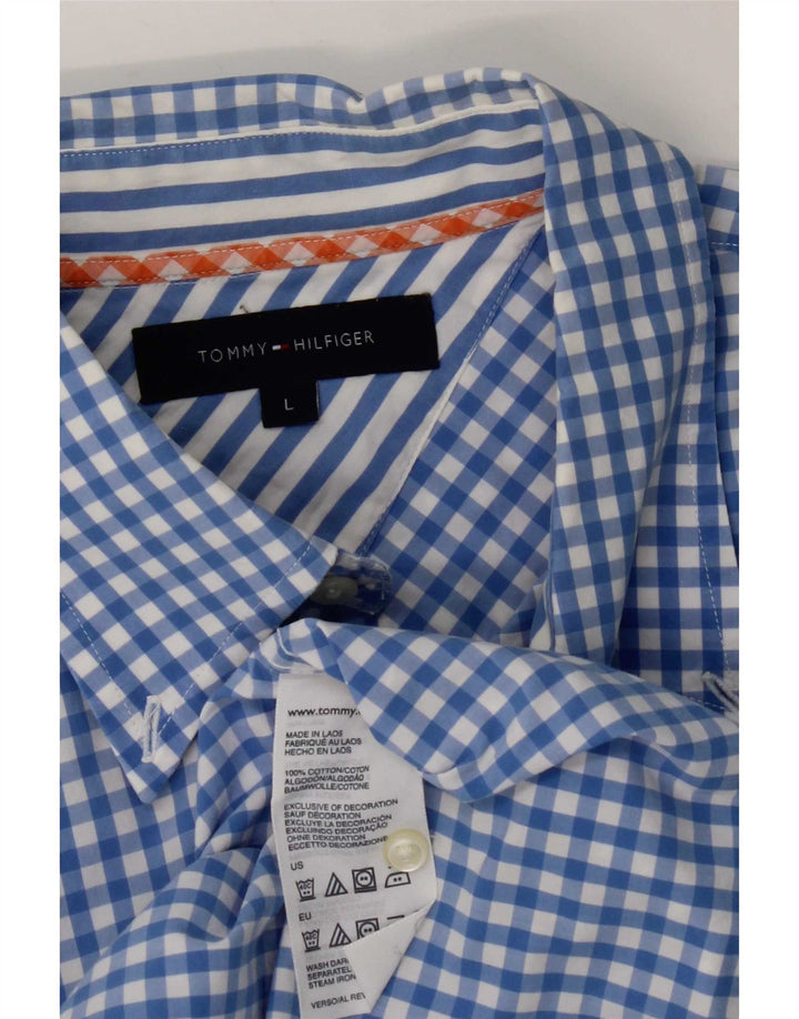Camisa masculina Tommy Hilfiger grande algodão guingão azul