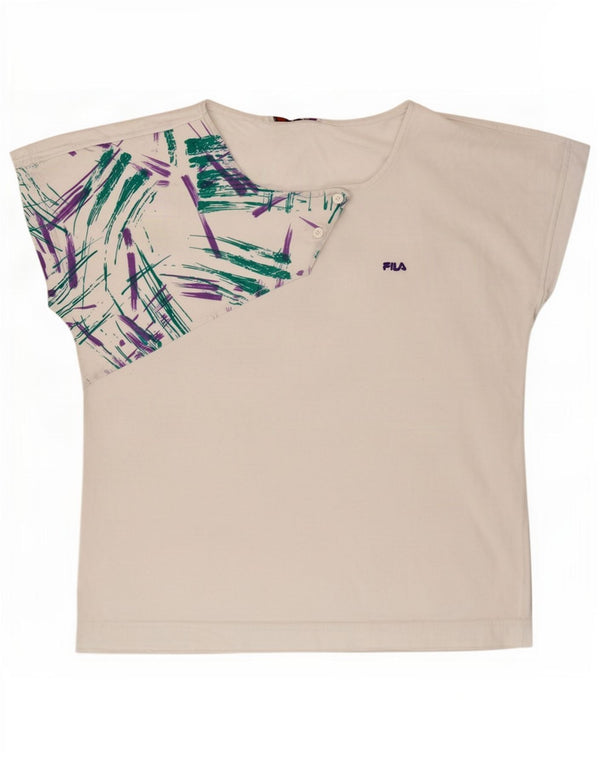 Fila Womens Graphic T-Shirt Top US 10 Grande Branco Geométrico