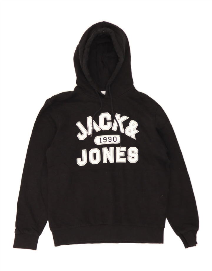 JACK & JONES Mens Graphic Hoodie Jumper Large Black Cotton Vintage Jack & Jones and Second-Hand Jack & Jones from Messina Hembry 