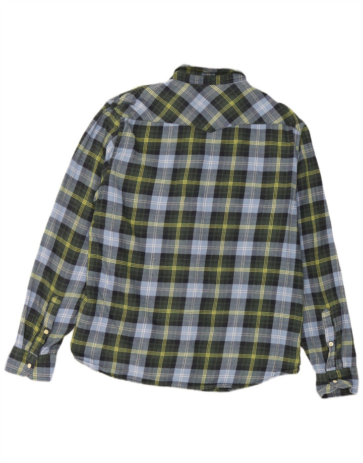 Camisa masculina de flanela Slim Fit Lee XL azul xadrez de algodão