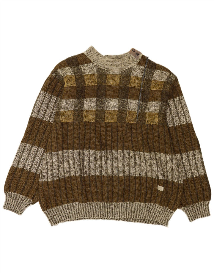Suéter masculino Frank Pepperone com gola tartaruga XL de lã listrada cáqui