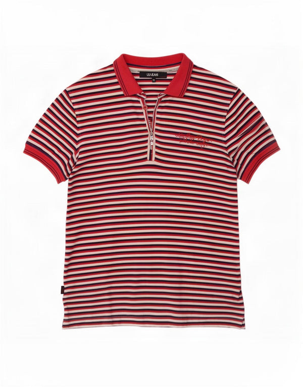 Camisa polo feminina Liu Jo UK 18 XL algodão listrado vermelho