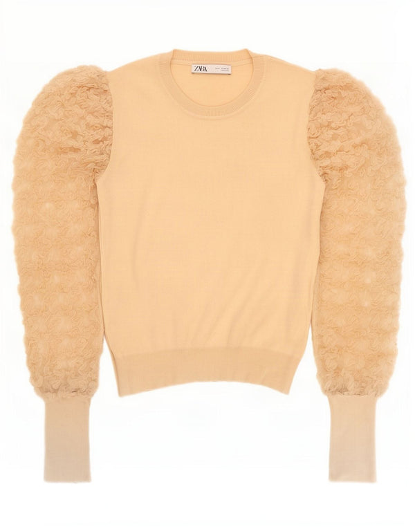 Zara Blusa Feminina Top Reino Unido 12 Médio Bege