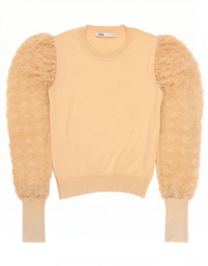 Zara Blusa Feminina Top Reino Unido 12 Médio Bege