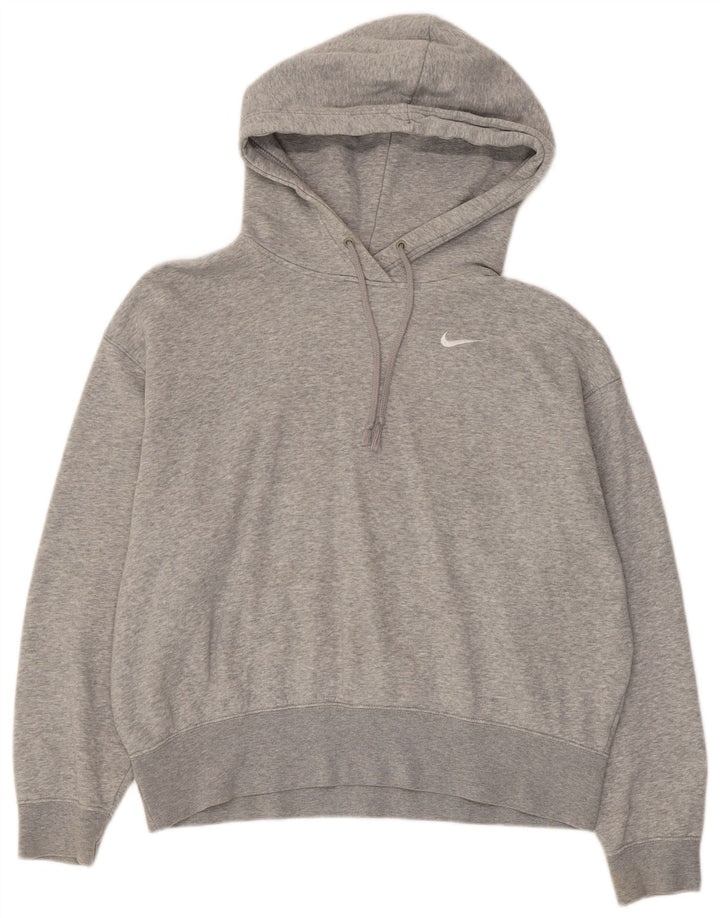 NIKE Womens Oversized Hoodie Jumper UK 10 Small Grey Flecked Cotton