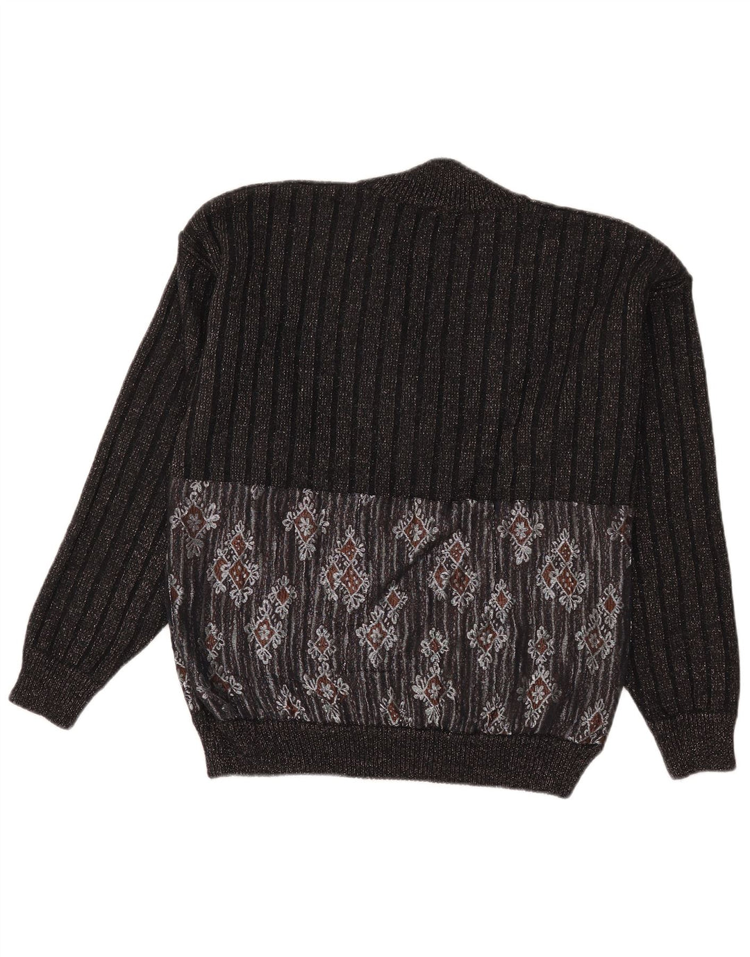Suéter masculino vintage com decote em V grande preto Fair Isle