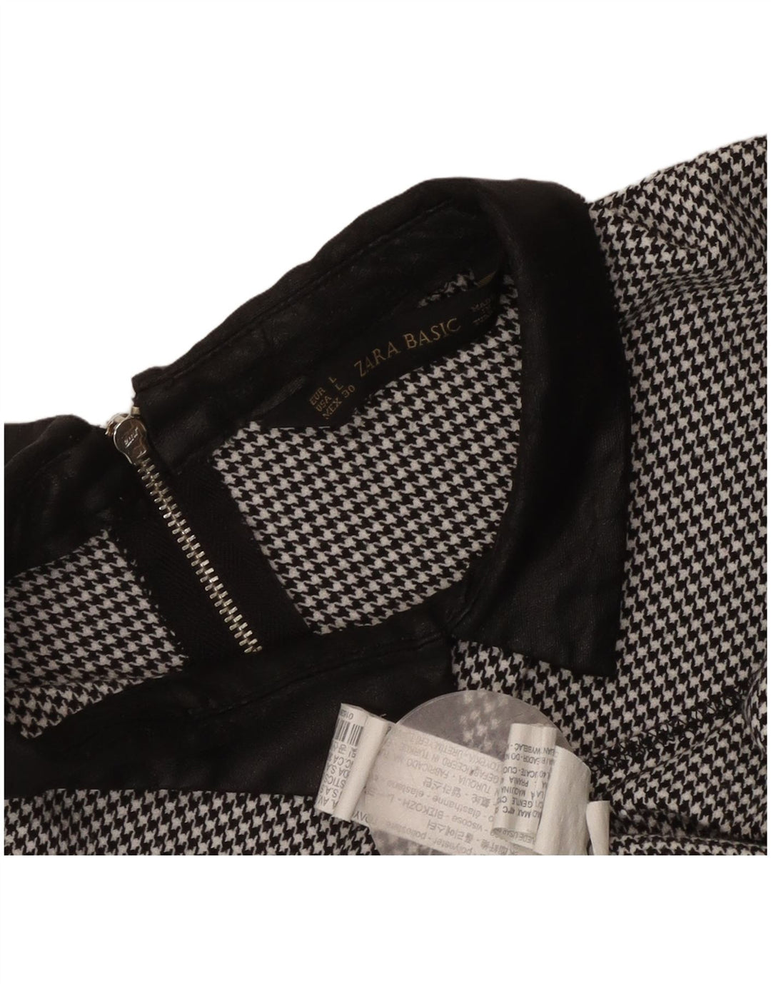 Vestido feminino Zara UK 14 grande poliéster preto houndstooth