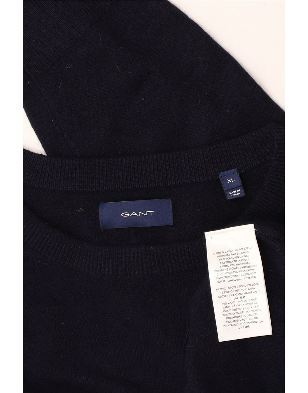 Suéter masculino Gant com gola canoa XL lã azul marinho