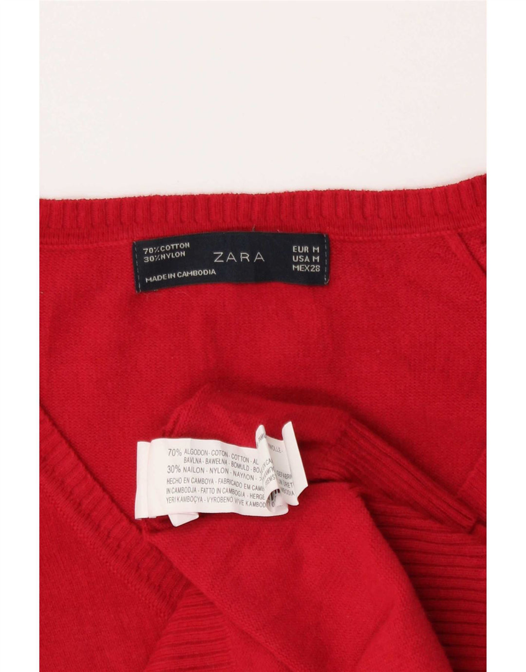 Suéter feminino Zara com decote em V Reino Unido 12 algodão vermelho médio