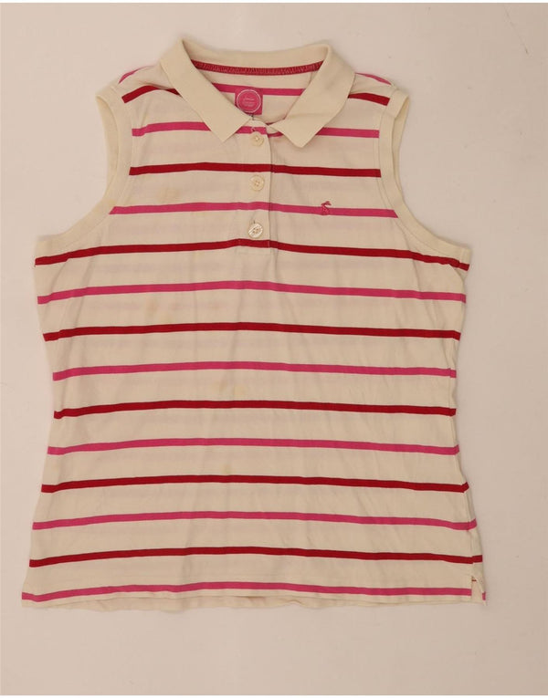 Camisa polo feminina sem mangas Joules UK 18 XL listrada branca