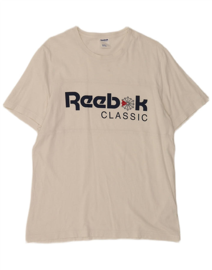 Reebok Mens Classic Graphic T-Shirt Top Grande Algodão Branco