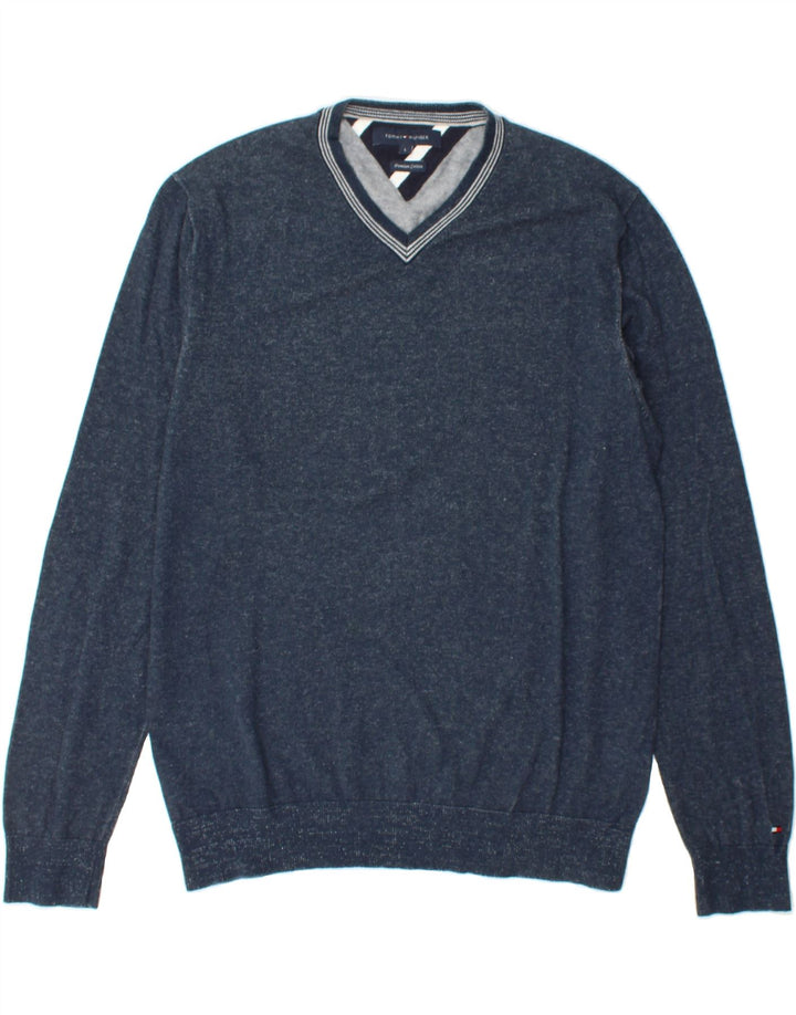 TOMMY HILFIGER Mens V-Neck Jumper Sweater Large Navy Blue Cotton Vintage Tommy Hilfiger and Second-Hand Tommy Hilfiger from Messina Hembry 