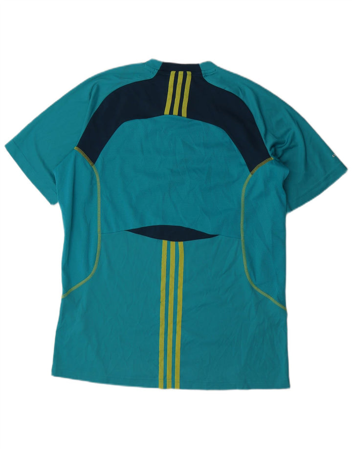 Adidas Mens Climacool Camiseta Top Grande Azul Colorblock Poliéster