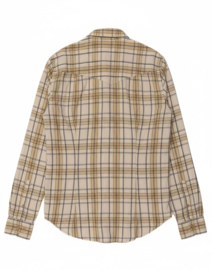 Camisa masculina clássica slim fit WRANGLER algodão xadrez bege médio