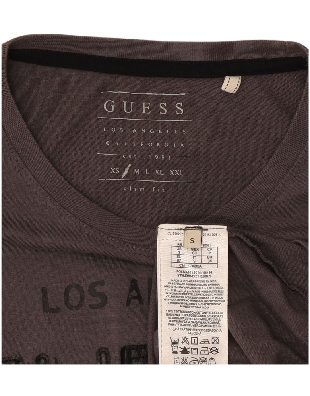 Guess Camiseta masculina gráfica manga comprida pequena algodão cinza
