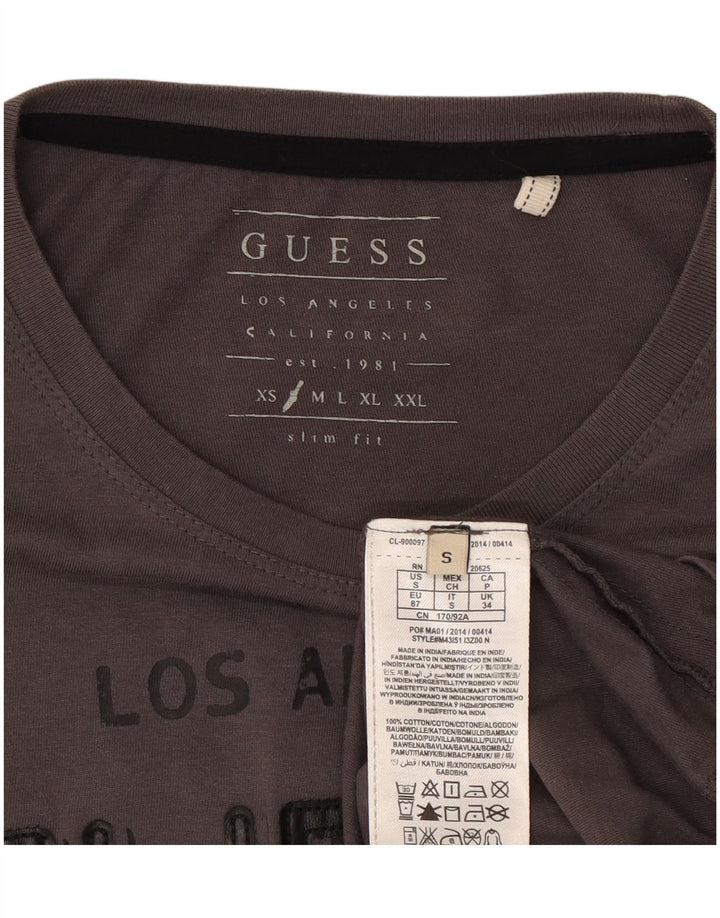 Guess Camiseta masculina gráfica manga comprida pequena algodão cinza