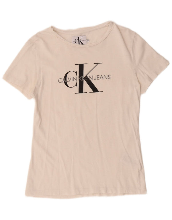 Camiseta feminina Calvin Klein Jeans com estampa gráfica, 12 algodão branco médio