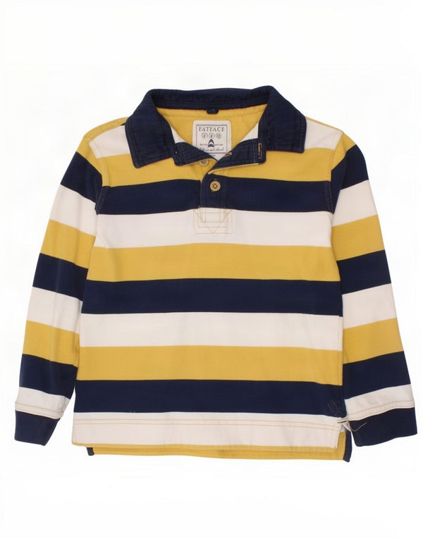 Camisa pólo de rugby de manga comprida para meninos Fat Face 6-7 anos de algodão listrado amarelo
