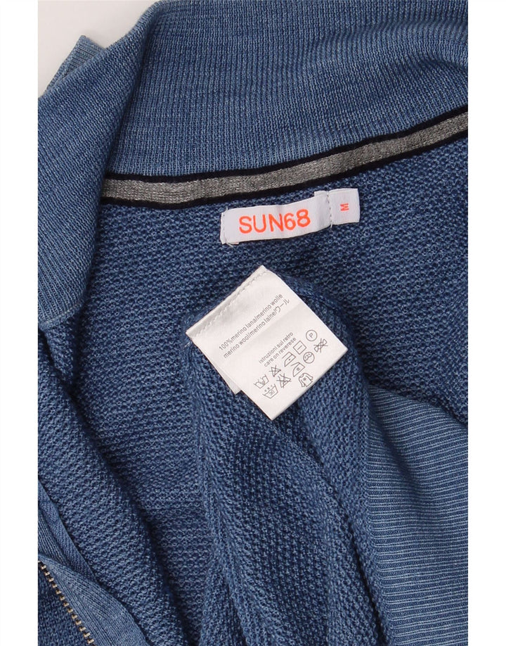 Suéter cardigã masculino Sun68 lã merino azul médio