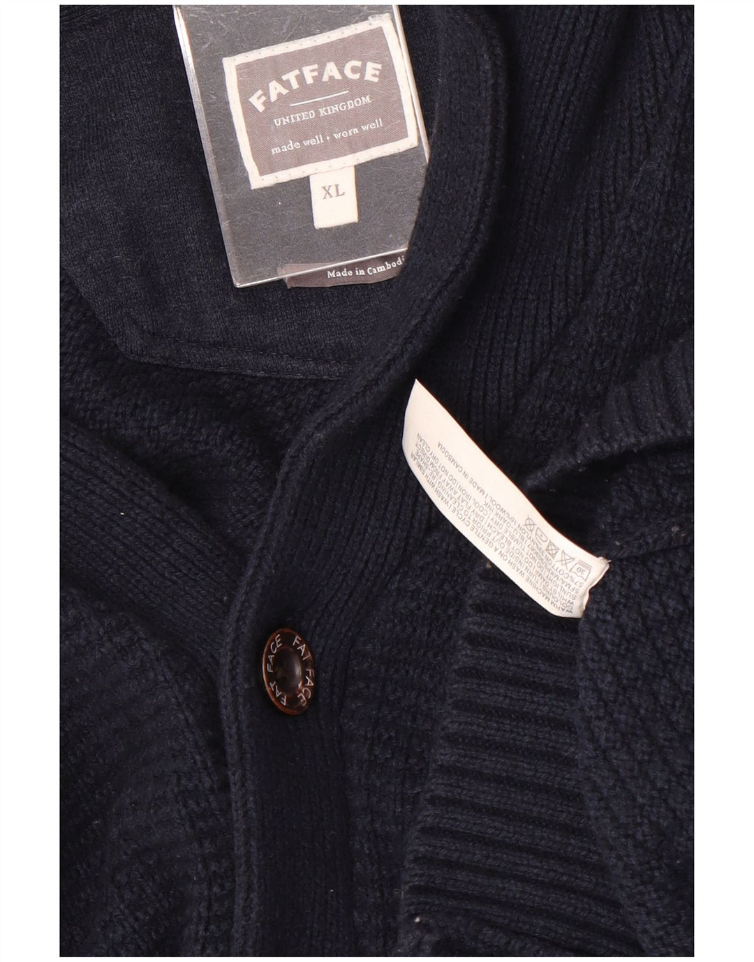 Suéter cardigã masculino FAT FACE XL algodão azul marinho