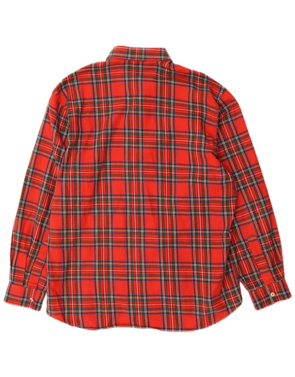 Camisa masculina vintage de flanela tamanho 44 XL algodão xadrez vermelho