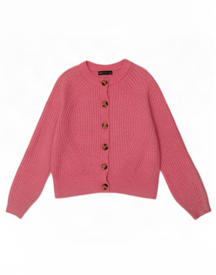 Suéter cardigã feminino Marks & Spencer Reino Unido 14 acrílico rosa médio