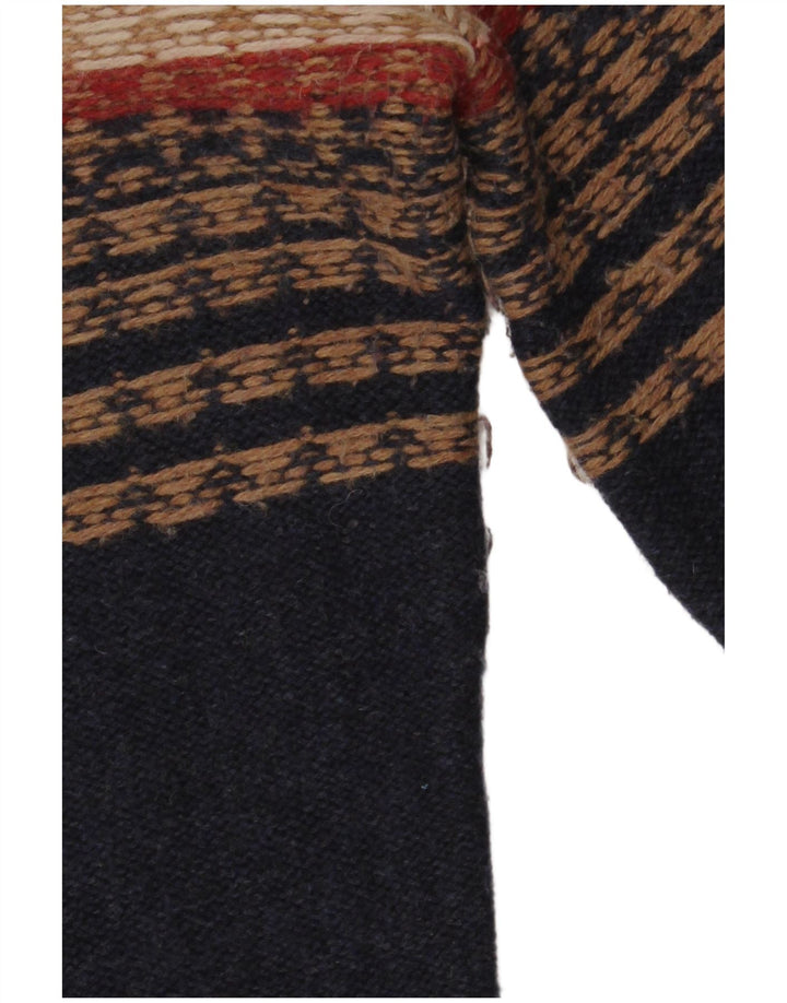 Suéter masculino branco com zíper e gola pequena, azul marinho, Fair Isle