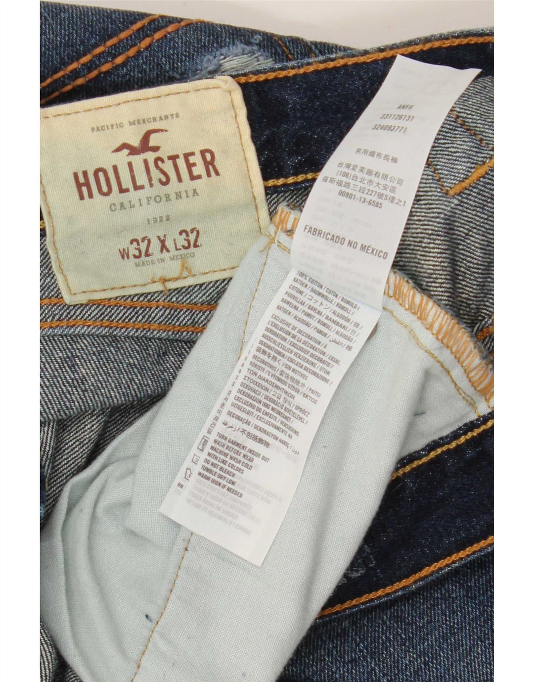 Hollister masculino desgastado bootcut jeans W32 L32 azul algodão