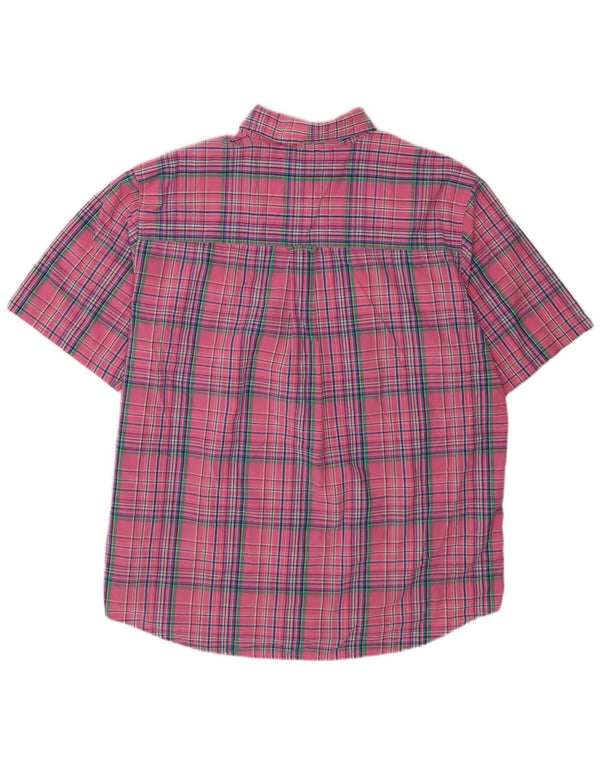 Chaps Mens Easy Care Short Sleeve Shirt XL Pink Check Cotton
