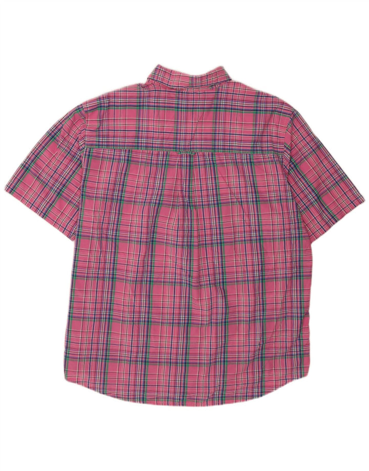 Camisa masculina de manga curta Chaps Easy Care XL rosa xadrez algodão