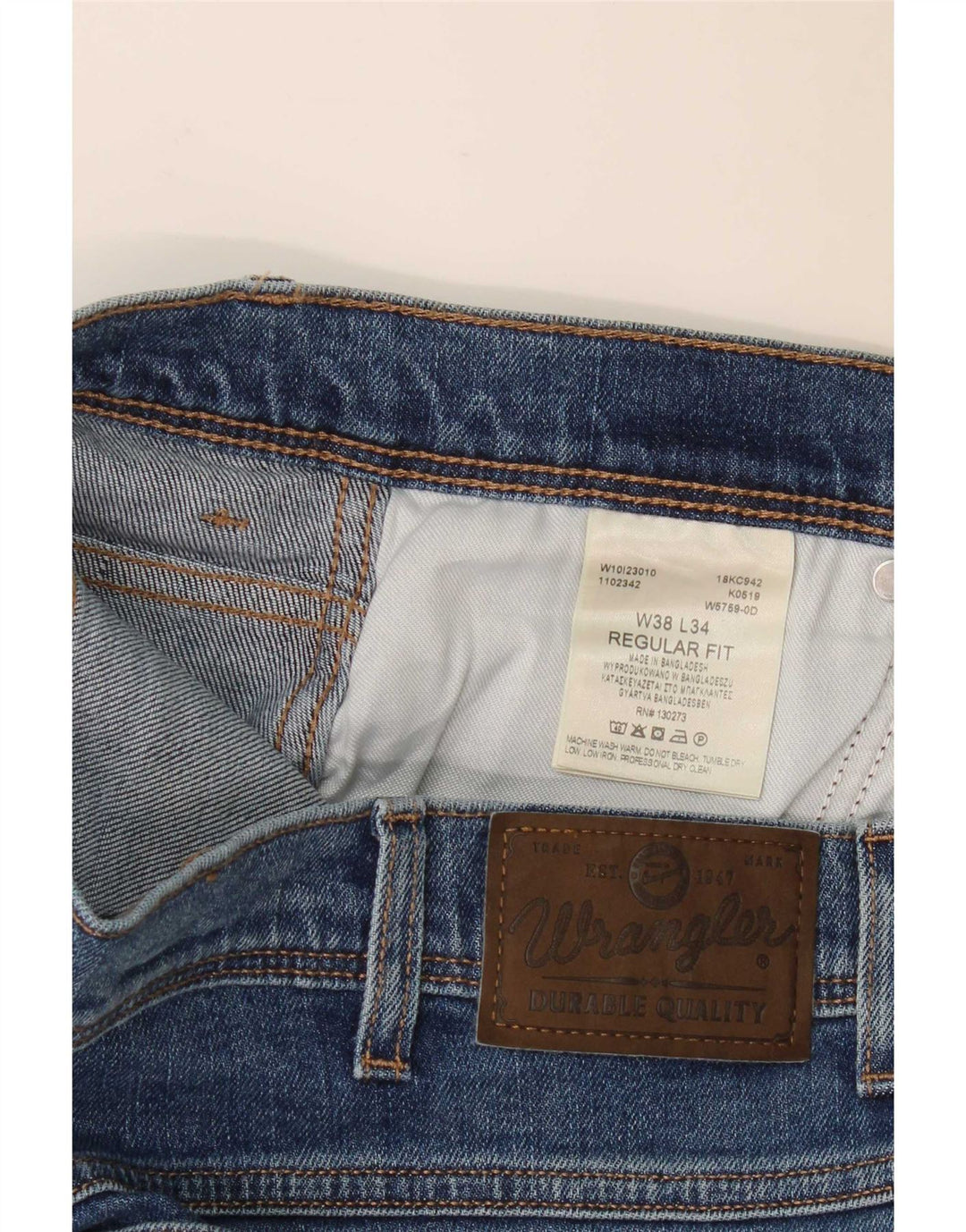 Wrangler Mens Regular Fit Jeans Reta W38 L34 Azul Algodão