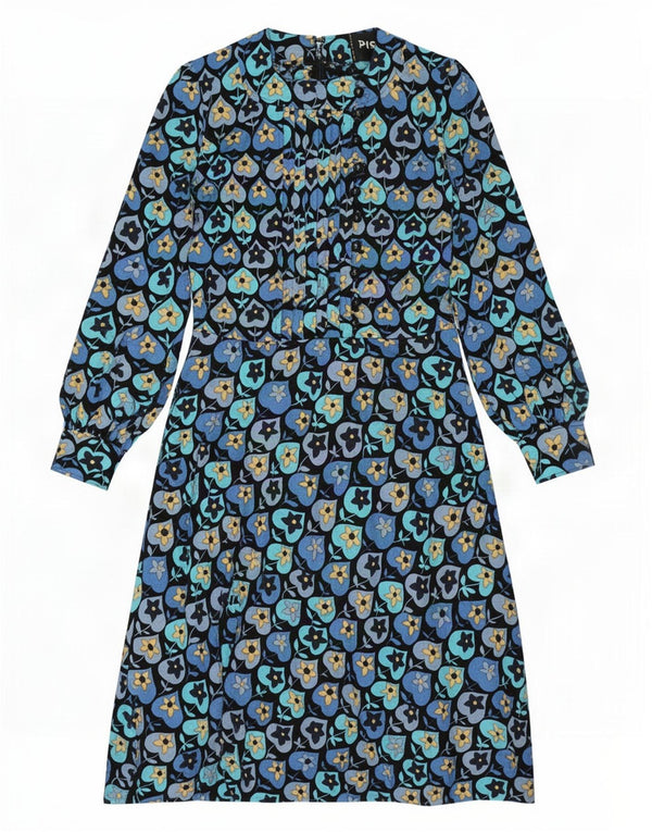 Vestido feminino manga comprida linha A UK 10 pequeno coração floral multicolorido