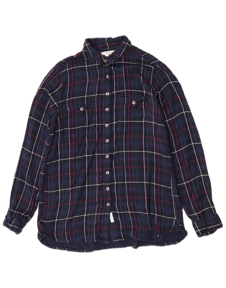 Camisa feminina de flanela Fat Face Reino Unido 12 Viscose xadrez azul marinho médio