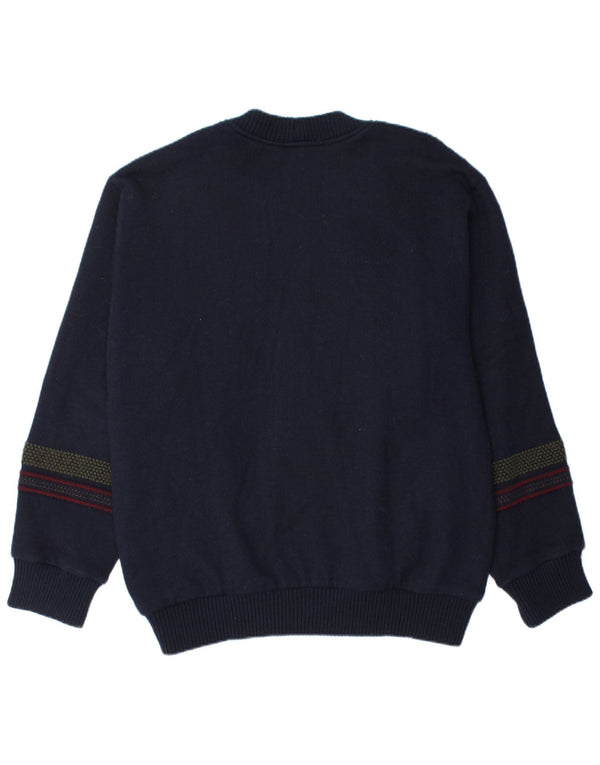 Suéter cardigã masculino vintage IT 52 grande lã listrada azul marinho