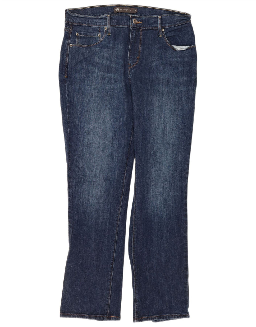 Calça jeans feminina Levi's 505 Straight US 8 médio W29 L30 azul algodão