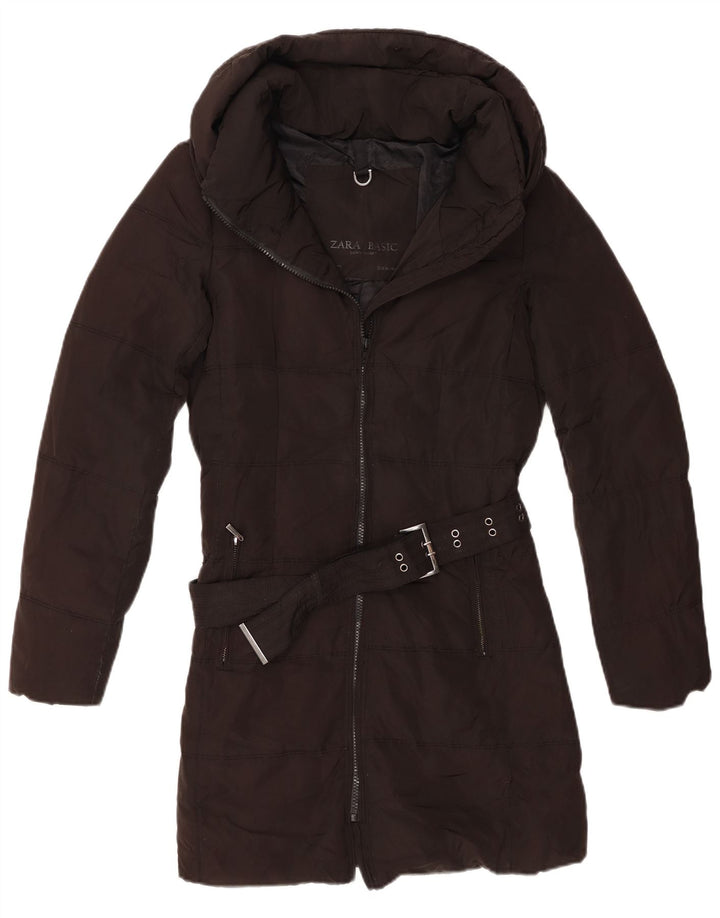 Casaco acolchoado feminino Zara UK 12 poliéster preto médio