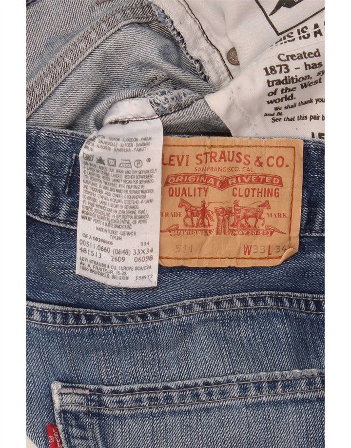Levi's Masculino 511 Distressed Slim Jeans W33 L34 Azul Algodão