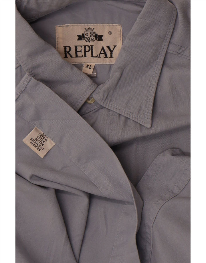 Camisa masculina Replay XL azul algodão