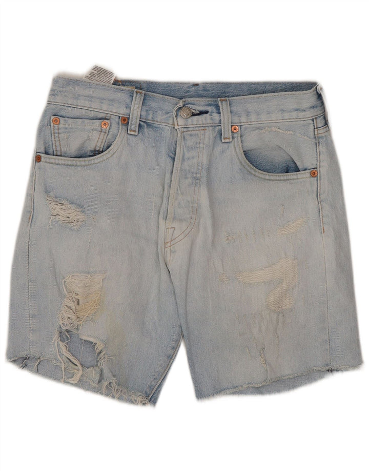 Shorts jeans feminino Levi's 501 de cintura alta desgastado W29 azul médio
