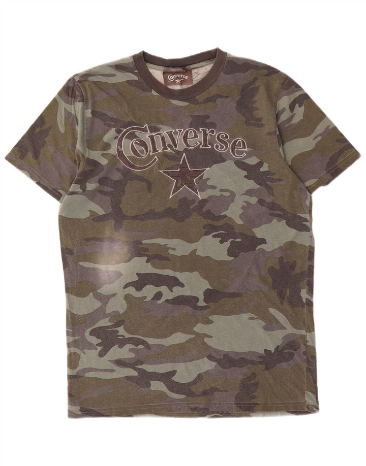 Converse Mens Graphic T-Shirt Top Médio Camuflagem Cáqui