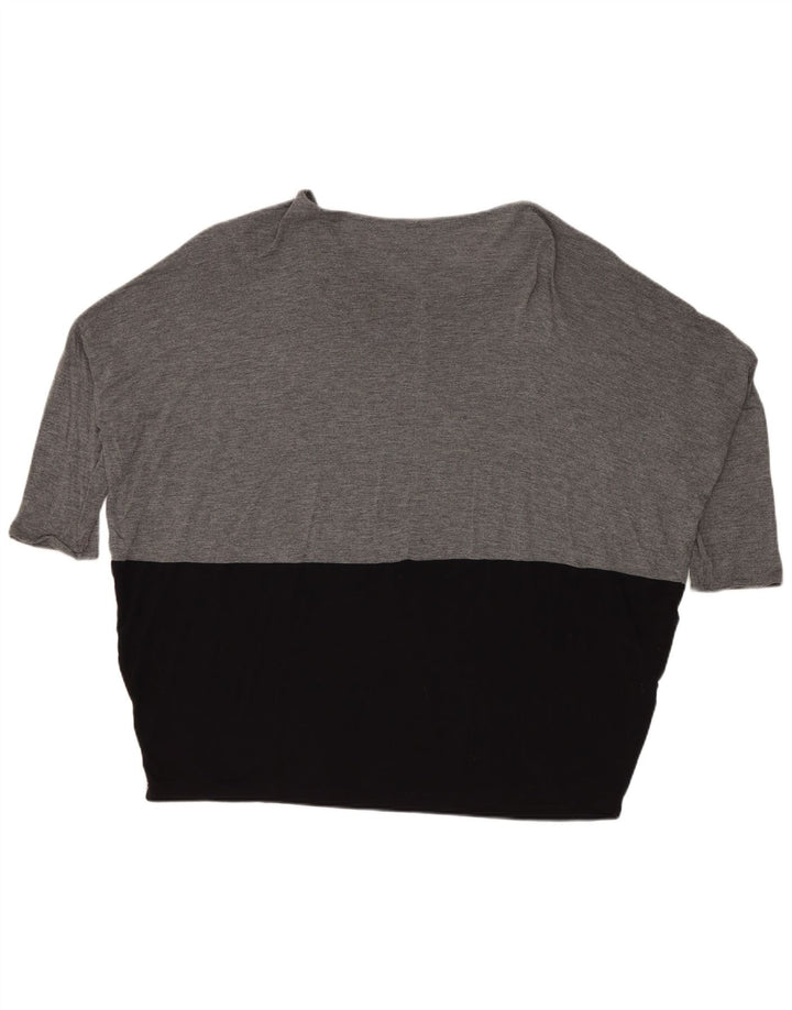 Zara Top feminino oversized manga 3/4 Reino Unido 14 bloco colorido cinza médio