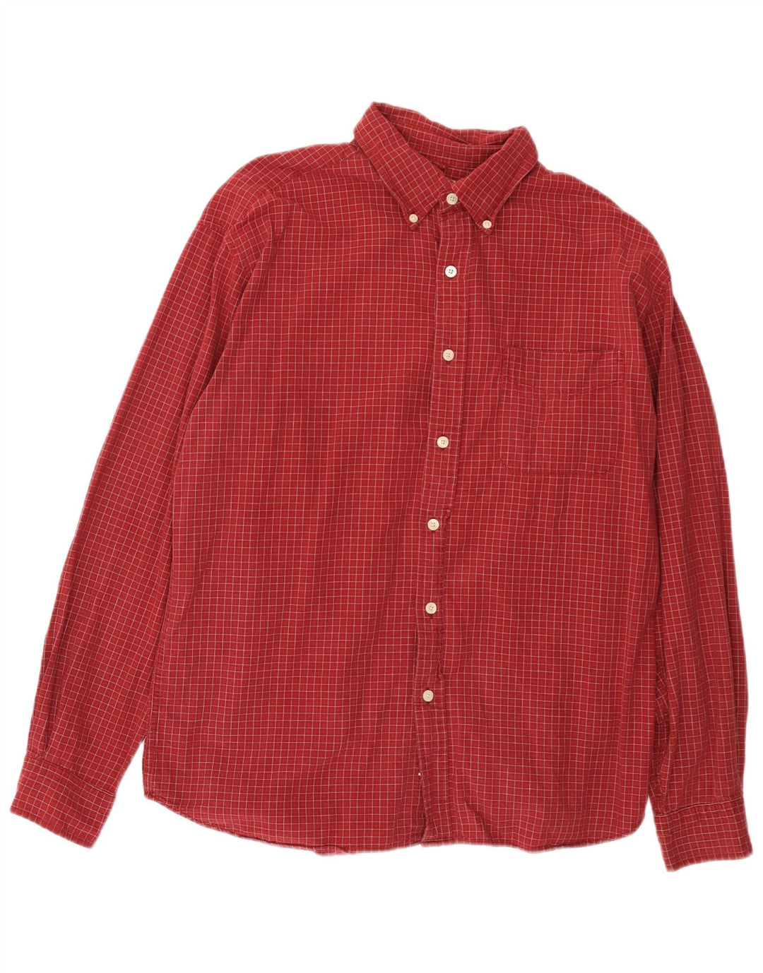Camisa masculina de flanela J. CREW de algodão xadrez médio cor de vinho