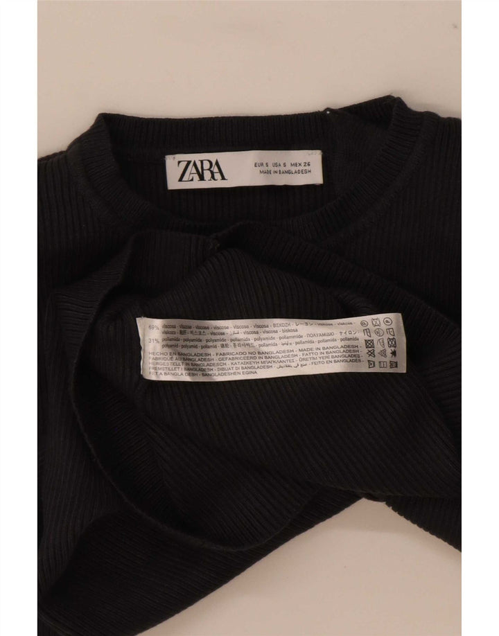 Top feminino Zara de manga comprida UK 8 pequeno preto viscose