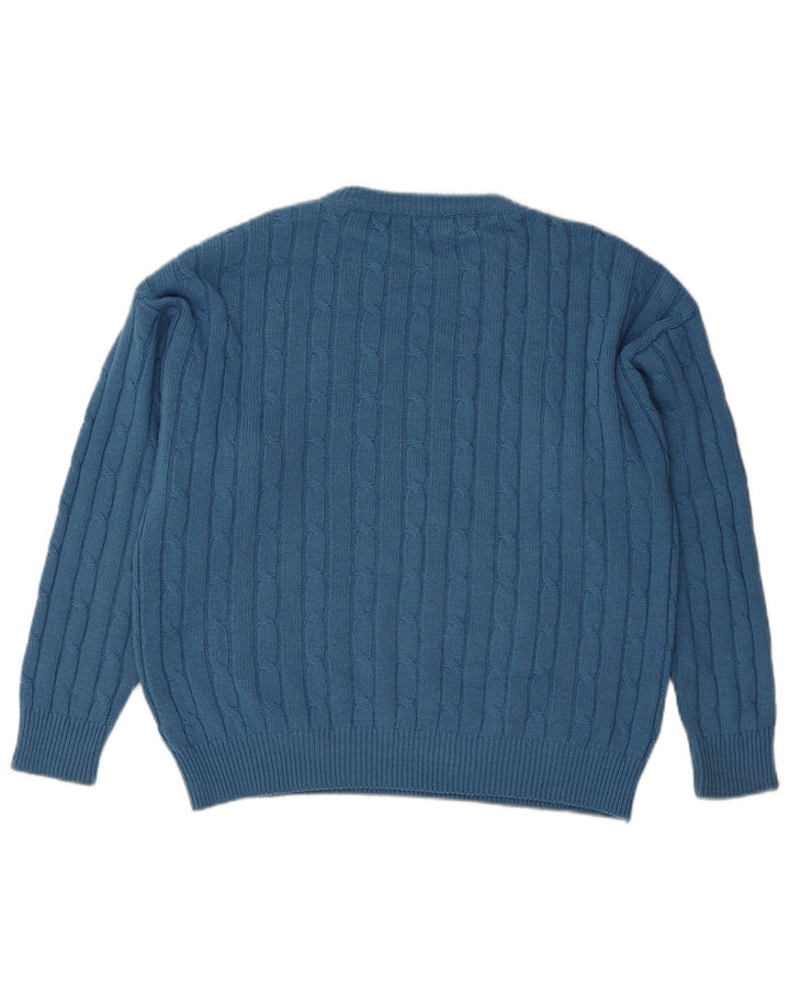 Suéter vintage masculino com gola redonda grande azul