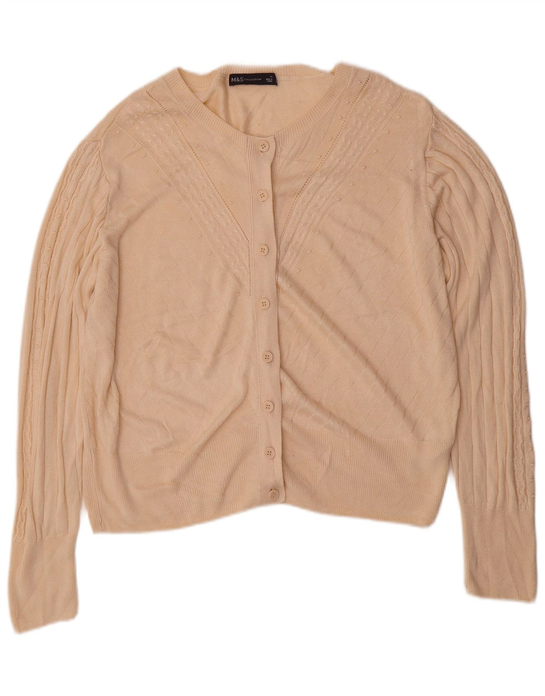 Suéter cardigã feminino grande Marks & Spencer Reino Unido 14 médio bege