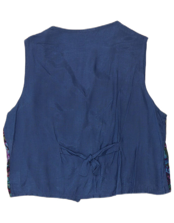 Colete feminino vintage UK 14 médio azul floral viscose retrô