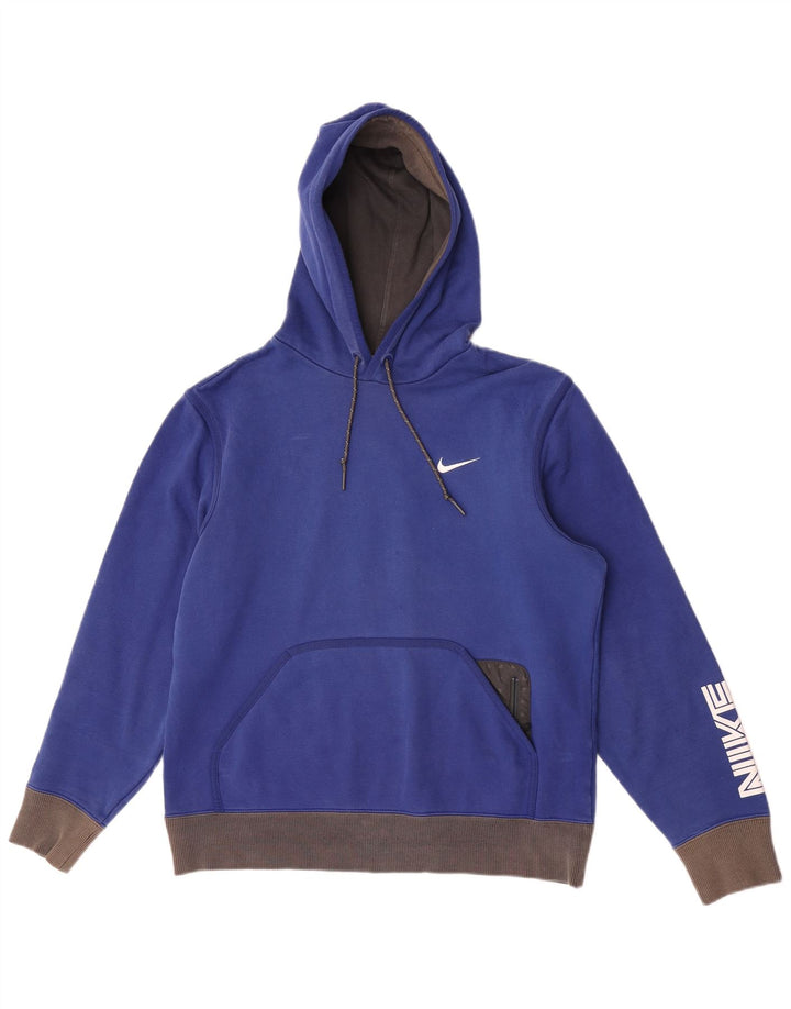 Suéter com capuz gráfico masculino Nike médio azul colorblock algodão