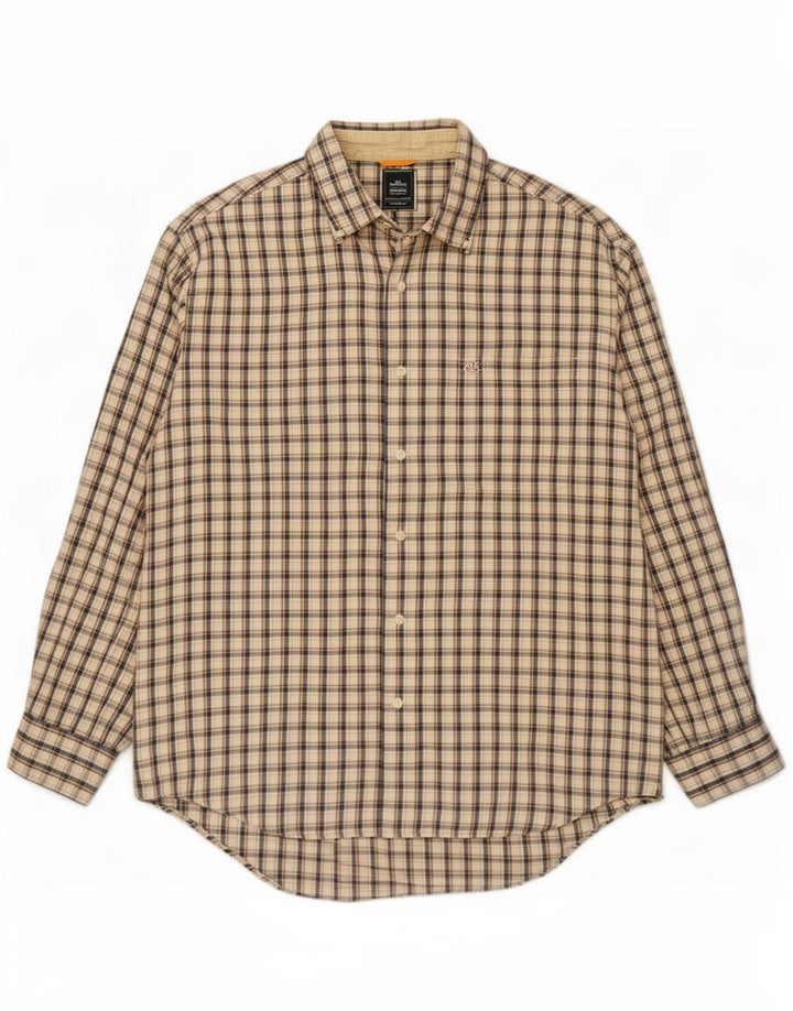 Camisa masculina Timberland grande algodão xadrez bege